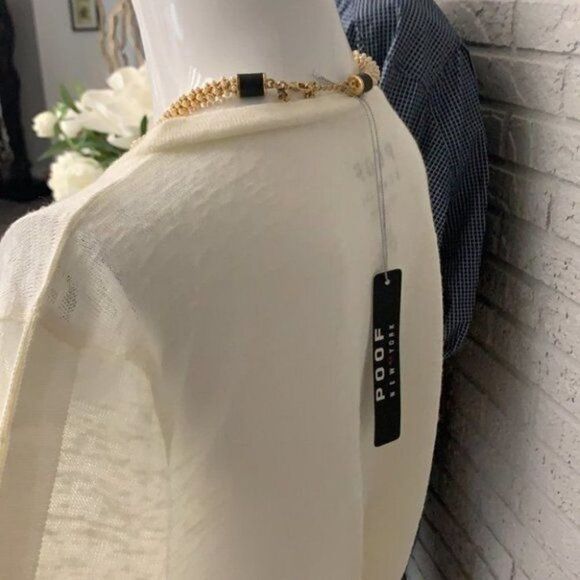 POOF New York Bow Tie Long Sleeve Cream Blouse Size M NWT - Picture 9 of 11